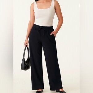 OGL High Rise Texture Ribbed Pants Size Large Black Wide Leg New Pockets Pull On